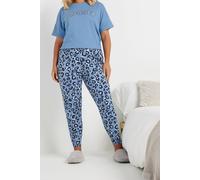 Yours Curve Leopard Print Cuffed Pyjama Bottoms - Women's - Plus Size Curve Blue