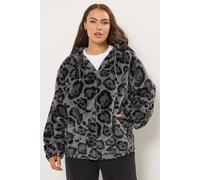 Yours Leopard Print Faux Fur Hooded Jacket In Grey Grey 22-24