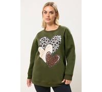 Yours Women's Leopard Print Heart Sweatshirt in Dark Green | Size: 30-32 Yours Dark Green 30-32