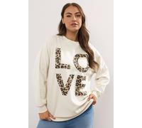 Yours Curve White Leopard Print 'Love' Sweatshirt - Women's - Plus Size Curve