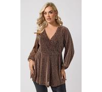 Yours Women's Leopard Print Metallic Wrap Top in Brown | Size: 26/28