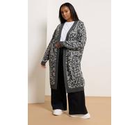 Yours Leopard Print Midi Cardigan In Grey Grey 26-28