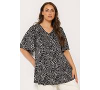 Yours Women's Leopard Print Pleated Swing Top in Black | Size: 20