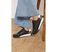Yours - Leopard Print Panelled Runner Trainers in Extra Wide Eee Fit - Women's Black