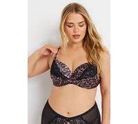 Yours Leopard Print Satin T-Shirt Bra In Pink Pink 42GG