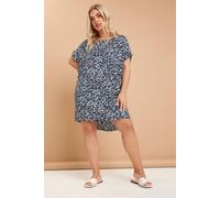 Yours Curve Navy Leopard Print Shift Dress - Women's - Plus Size Curve