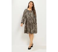 Yours Women's Leopard Print Tie Neck Dress in Brown | Size: 26/28