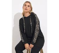Yours Leopard Print Trim Hoodie In Black Black