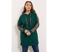 Yours Curve Leopard Print Trim Hoodie - Women's - Plus Size Curve Green