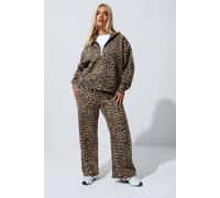 Yours Limited Collection Curve Leopard Print Wide Leg Joggers - Women's - Plus Size Curve Brown