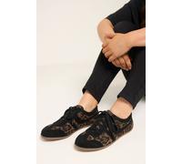 Yours - Black Leopard Print Low Retro Stripe Trainers in Extra Wide Eee Fit - Women's