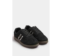 Yours Leopard Retro Stripe Trainers In Extra Wide Eee Fit In Black Black