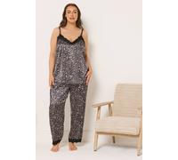 Yours Curve Leopard Satin Lace Cami Pyjama Set - Women's - Plus Size Curve Black
