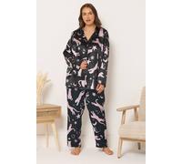 Yours Curve Leopard Satin Pyjama Set - Women's - Plus Size Curve Black