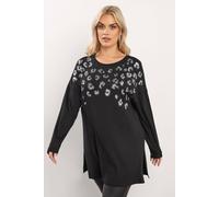 Yours Leopard Sequin Long Sleeve Top In Black Black 26-28