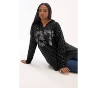 Yours Leopard Sequin Varsity Hoodie In Charcoal Charcoal 34-36