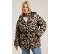 Yours Leopard Short Padded Coat In Brown Brown 22-24