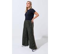 Yours Limited Collection Curve Green Leopard Side Stripe Wide Leg Trousers - Women's - Plus Size Curve