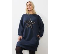 Yours Women's Leopard Star Sweatshirt Dress in Dark Navy | Size: 22-24 Yours Dark Navy 22-24