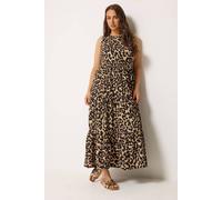 Yours Leopard Tiered Maxi Dress In Brown Brown