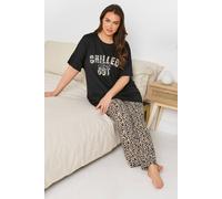Yours Curve 'Chilled Out Vibes' Leopard Wide Leg Pyjama Set - Women's - Plus Size Curve Black