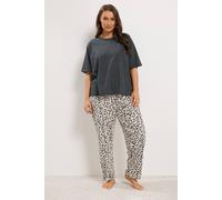 Yours Women's Leopard Wide Leg Pyjama Set in Mid Grey | Size: 22/24