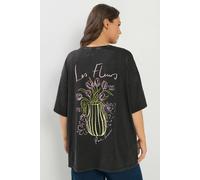 Yours Women's 'Les Fleurs' Relaxed T-Shirt in Black | Size: 16 Yours Black 16