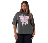 Yours Limited Collection Curve 'Believe' Butterfly Graphic Oversized T-Shirt - Women's - Plus Size Curve Grey