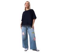 Yours Women's Badge Applique Wide Leg Jeans in Mid Blue | Size: 26-28 Yours Mid Blue 26-28