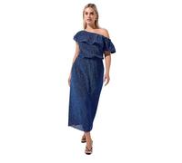 Yours Limited Collection Curve Blue Metallic Frill Midi Dress - Women's - Plus Size Curve
