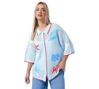 Yours Limited Collection Curve Blue Mixed Shell Crochet Shirt - Women's - Plus Size Curve
