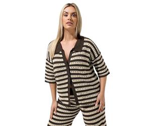 Yours Limited Collection Curve Brown Stripe Crochet Shirt - Women's - Plus Size Curve