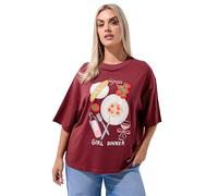 Yours Limited Collection Curve Burgundy 'Girl Dinner' Slogan T-Shirt - Women's - Plus Size Curve