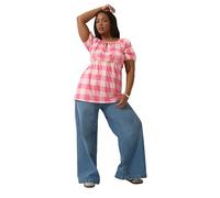 Yours Limited Collection Curve Check Print Tie Neck Peplum Top - Women's - Plus Size Curve Pink