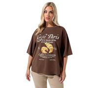 Yours Limited Collection Curve Chocolate 'Café Paris' Slogan T-Shirt - Women's - Plus Size Curve