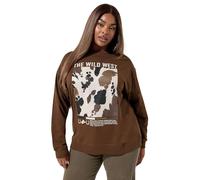 Yours Limited Collection Curve Chocolate 'The Wild West' Cow Print Sweatshirt - Women's - Plus Size Curve