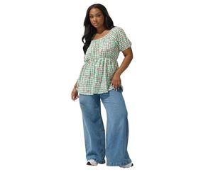 Yours Limited Collection Curve Floral Gingham Bardot Top - Women's - Plus Size Curve Green