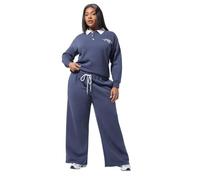 Yours Limited Collection Curve 'Game Day' Embroidered Wide Leg Joggers - Women's - Plus Size Curve Blue