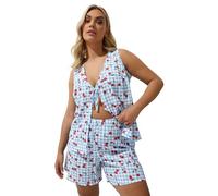 Yours Limited Collection Curve Gingham Cherry Print Shorts - Women's - Plus Size Curve Blue