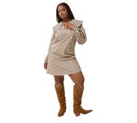 Yours Limited Collection Curve Gingham Oversized Collar Mini Dress - Women's - Plus Size Curve Brown