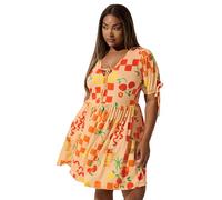 Yours Limited Collection Curve Graphic Check Tie Neck Mini Dress - Women's - Plus Size Curve Orange