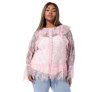 Yours Limited Collection Curve Lace Frill Blouse - Women's - Plus Size Curve Pink
