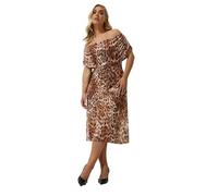 Yours Limited Collection Curve Leopard Print Bardot Dress - Women's - Plus Size Curve Brown