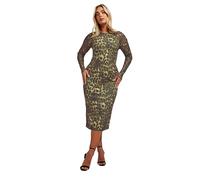 Yours Limited Collection Curve Leopard Print Ruched Sleeve Midi Dress - Women's - Plus Size Curve Brown