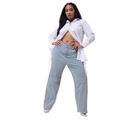 Yours Limited Collection Curve Light Pinstripe Wide Leg Jeans - Women's - Plus Size Curve Blue