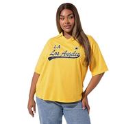 Yours Limited Collection Curve 'Los Angeles' Rugby Collar Varsity Top - Women's - Plus Size Curve Yellow