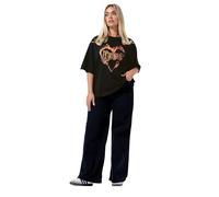 Yours Limited Collection Curve 'Love' Fire Heart T-Shirt - Women's - Plus Size Curve Black