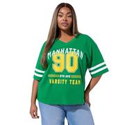 Yours Limited Collection Curve 'Manhattan 90' Varsity Print T-Shirt - Women's - Plus Size Curve Green