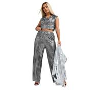 Yours Limited Collection Curve Metallic Plisse Trousers - Women's - Plus Size Curve Silver