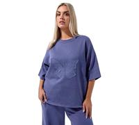Yours Limited Collection Curve Navy Blue Embroidered Butterfly Oversized Sweat T-Shirt - Women's - Plus Size Curve